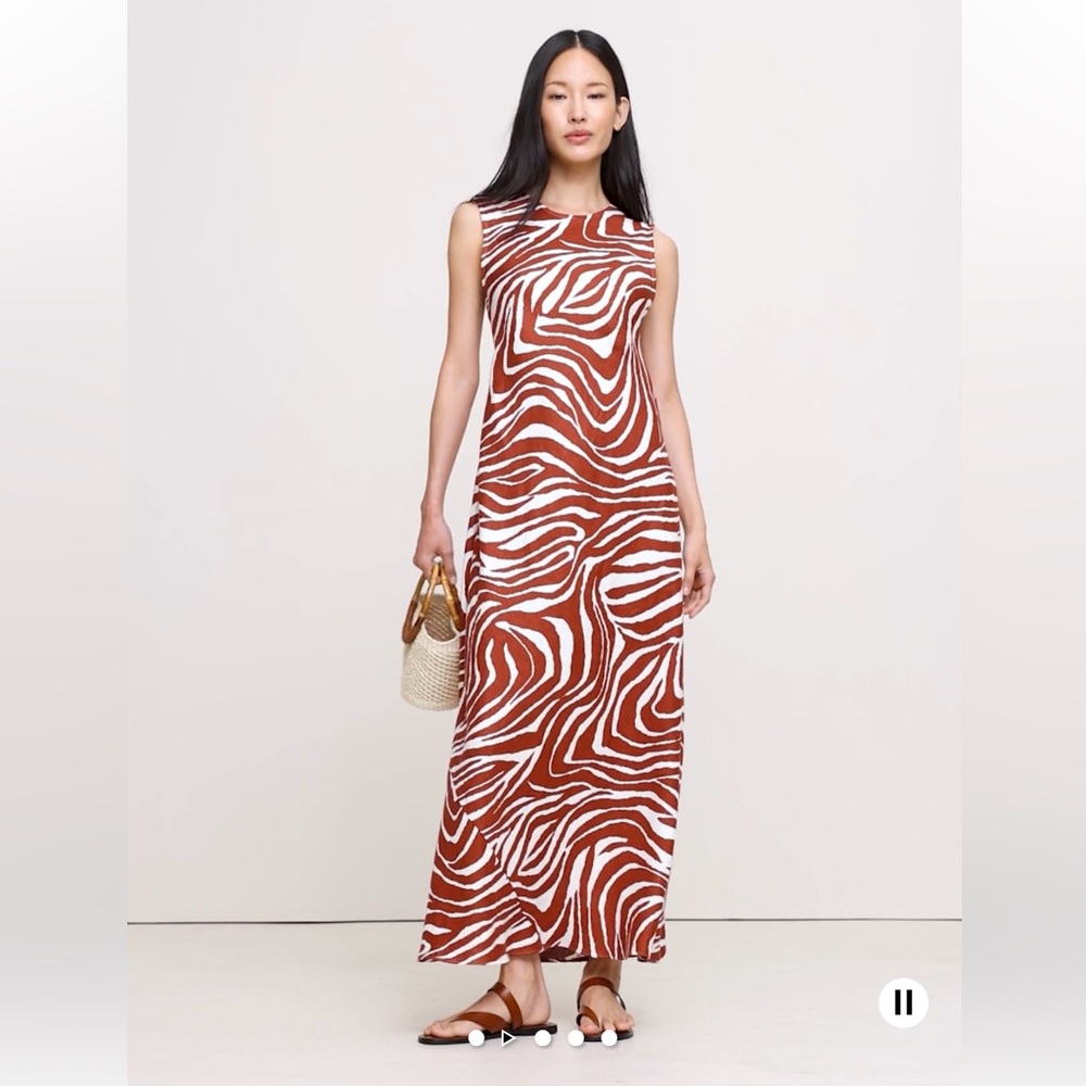 Banana Republic Linen Backless Zebra Print Red/Rust and White Dress